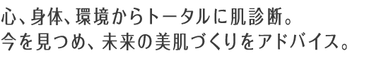 心、体、環境からトータルに肌診断。今を見つめ、未来の美肌づくりをアドバイス。